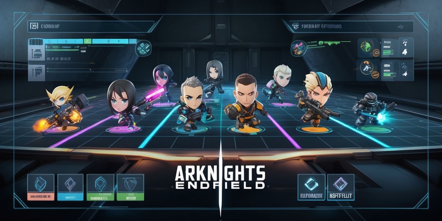 A futuristic and high-tech themed illustration depicting the strategic gameplay of Arknights Endfield, with a grid-based battlefield set against a dark and metallic backdrop, featuring various anime-style operator characters with unique abilities and attire, including skin tones ranging from pale to tan, and facial features that convey determination and focus, with vibrant colors and neon accents highlighting their skills and equipment, and a clean and modern user interface displaying game metrics and objectives, with bold and sans-serif fonts used for text overlays and logos, and a dramatic lighting effect that emphasizes the intensity of the game, with the Arknights logo prominently displayed in a metallic silver color with a subtle glow effect.