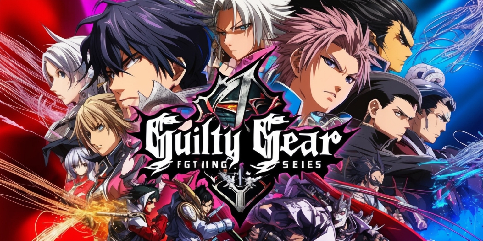 A vibrant, dynamic illustration of the Guilty Gear fighting game series, showcasing a montage of iconic characters with intricate, anime-inspired designs, set against a backdrop of bold, metallic colors and neon lights, with a focus on Sol Badguy and Ky Kiske in the foreground, their facial features and skin tones meticulously detailed, surrounded by subtle, wispy textures and energetic, kinetic lines, blending 2D and 3D elements, with the game's logo prominently displayed in a stylized, gothic font, and hints of the game's interface and UI elements, such as health bars and special move gauges, integrated seamlessly into the composition.